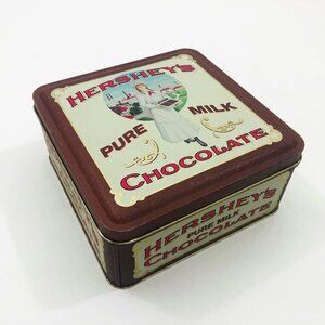 Vintage Hershey's Pure Milk Chocolate Tin Can 1992 6.25" x 6.25" x 3"